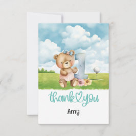 Golf 1. Geburtstag Teddy Bear Golfplatz Dankeskarte