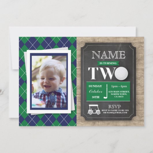 Golf 2 Zweite 2 Geburtstagsparty Foto Einladung (Vorderseite)