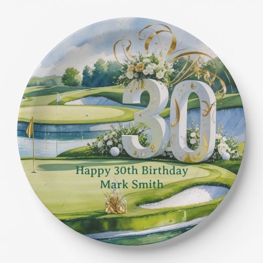 Golf 30. Geburtstag auf dem Golfplatz Pappteller (Vorderseite)