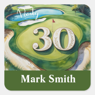 Golf 30. Geburtstag auf Golfplatz Quadratischer Aufkleber