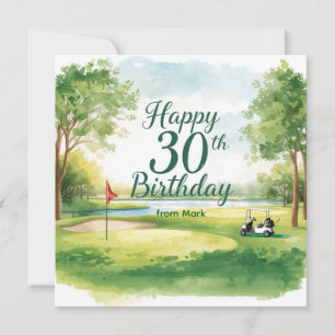 Golf 30. Geburtstag mit Golfwagen auf Grün Karte