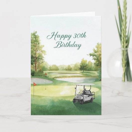 Golf 30. Geburtstag mit Golfwagen auf Grün Karte (Vorderseite)