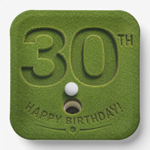 Golf 30. Geburtstag mit Golfwagen auf Putting Gree Pappteller