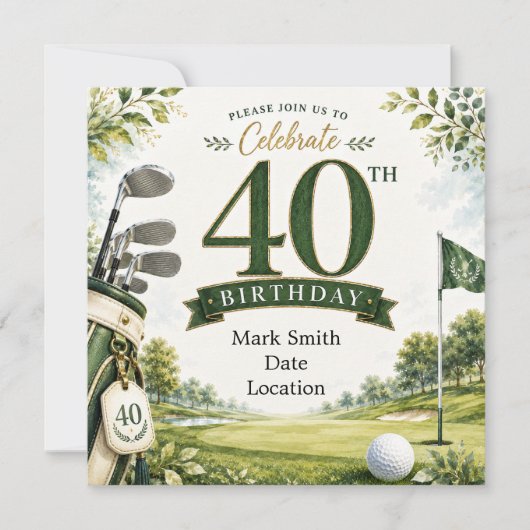 Golf 40. Geburtstag Einladung (Vorderseite)