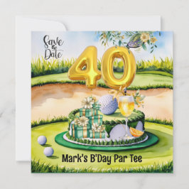 Golf 40. Geburtstag mit Cake on Course for Golfer Save The Date