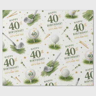 Golf 40. Geburtstag mit Golfbällen auf grünem Gras Geschenkpapier
