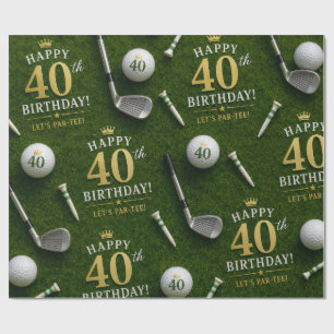Golf 40. Geburtstag mit Golfbällen auf grünem Gras Geschenkpapier