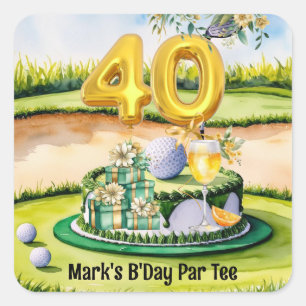 Golf 40. Geburtstag mit Kuchen auf dem Golfplatz f Quadratischer Aufkleber