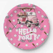 Golf 40. Geburtstag mit Rosa Karren Golfer Pappteller (Vorderseite)