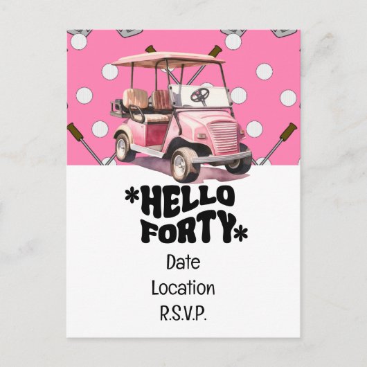 Golf 40. Geburtstag mit Rosa Karren Golfer Postkarte (Vorderseite)