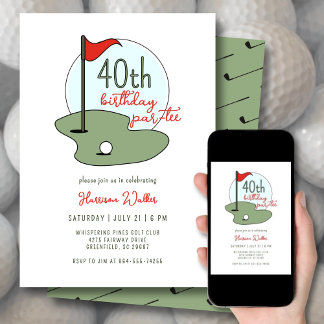 Golf 40. Geburtstagsfeier Handgezeichnet Modern Gr Einladung