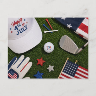 Golf 4. Juli Ball mit amerikanischem Golferthema Postkarte