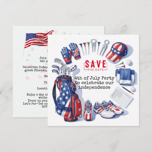 GOLF 4. Juli Independence Day Golfer-Party Save The Date (Vorne/Hinten)