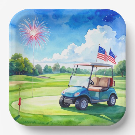 Golf 4. Juli-Party mit amerikanischer Flagge Pappteller (Vorderseite)