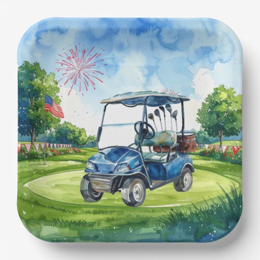 Golf 4. Juli-Party mit amerikanischer Flagge Pappteller (Vorderseite)