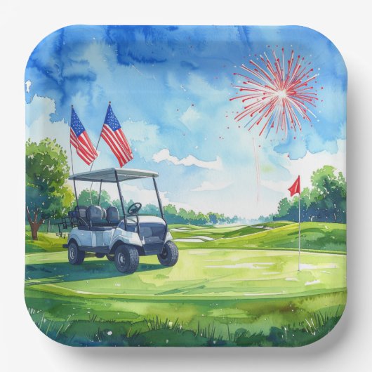 Golf 4. Juli-Party mit amerikanischer Flagge  Pappteller (Vorderseite)