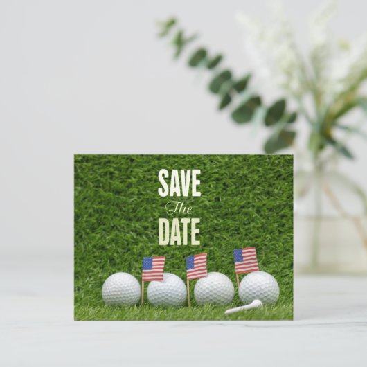 GOLF 4. Juli Save the Date mit Flagge Amerika Postkarte (Stehend Vorderseite)