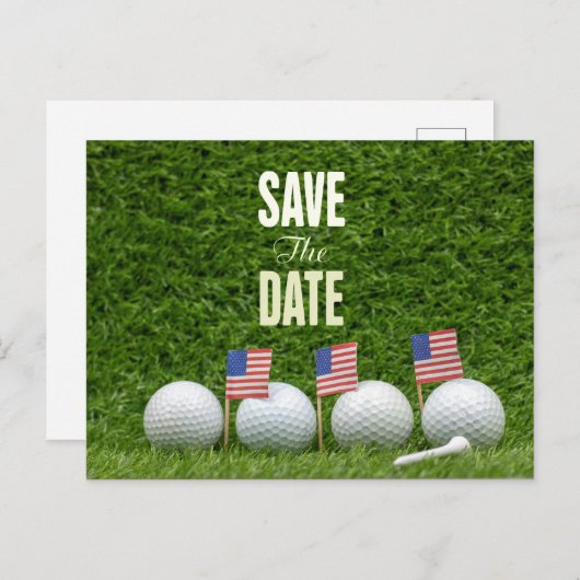 GOLF 4. Juli Save the Date mit Flagge Amerika Postkarte (Vorne/Hinten)
