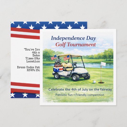 Golf  4th July Independence Day  Einladung (Vorne/Hinten)