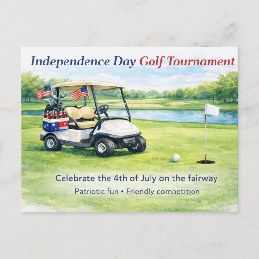 Golf 4th July Independence Day golf cart on course Postkarte (Vorderseite)