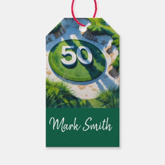 Golf 50. Geburtstag auf Golfplatz Geschenkanhänger (Vorderseite)
