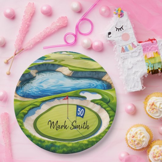 Golf 50. Geburtstag auf Golfplatz Pappteller (Party)