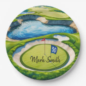 Golf 50. Geburtstag auf Golfplatz Pappteller (Vorderseite)