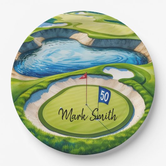 Golf 50. Geburtstag auf Golfplatz Pappteller (Vorderseite)