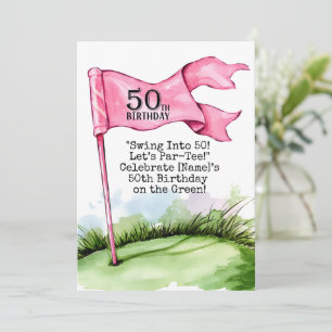 Golf 50. Geburtstag Frau Golfer Pink Thema Einladung