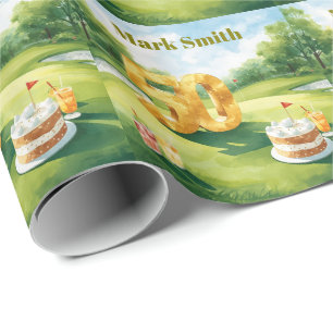 Golf 50. Geburtstag für Golfer mit Kuchen und Zahl Geschenkpapier