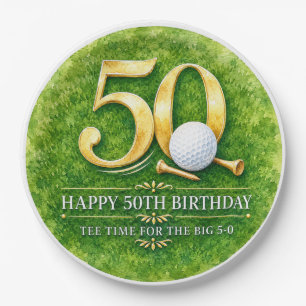 Golf 50. Geburtstag Golfer Gold 50 Wasserfarbe  Pappteller