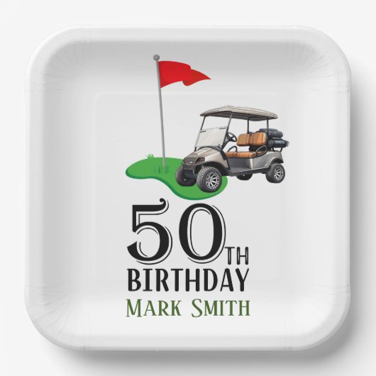 Golf 50. Geburtstag mit Golf Flag Pappteller (Vorderseite)