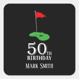 Golf 50. Geburtstag mit Golf Flag Quadratischer Aufkleber