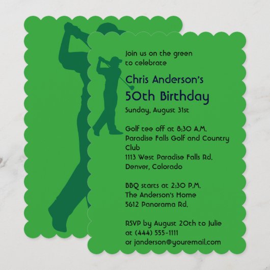 Golf 50. Geburtstagsfeier Einladung (Vorne/Hinten)