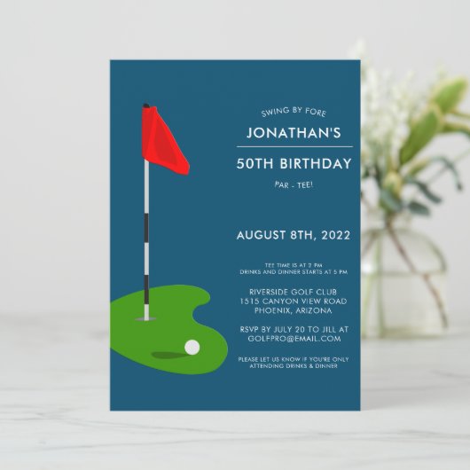 Golf 50. Geburtstagsparty Einladung (Stehend Vorderseite)