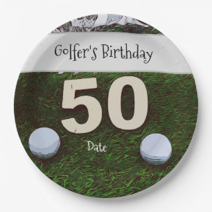 Golf 50. Golfer Geburtstag mit Bälle auf Grün Pappteller