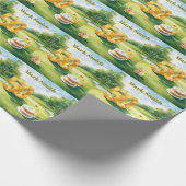 Golf 50th Birthday for golfer with cake and number Geschenkpapier (Ecke)