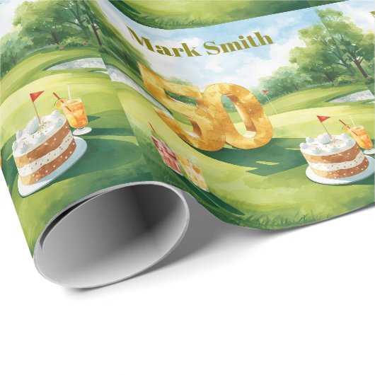 Golf 50th Birthday for golfer with cake and number Geschenkpapier (Rolleneckpunkt)