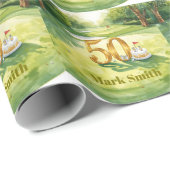 Golf 50th Birthday for golfer with cake and number Geschenkpapier (Rolleneckpunkt)