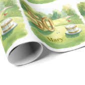 Golf 50th Birthday for golfer with cake and number Geschenkpapier (Rolleneckpunkt)