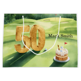  Golf 50th Birthday for golfer with cake on green Große Geschenktüte
