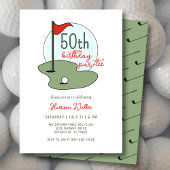 Golf 50th Birthday Party Hand Drawn Modern Green Einladung