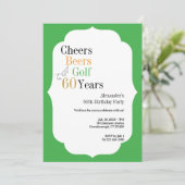 Golf 60. Geburtstag Cheers and Bers Green Einladung (Stehend Vorderseite)