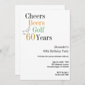 Golf 60. Geburtstag Cheers and Bierminual Einladung (Vorne/Hinten)