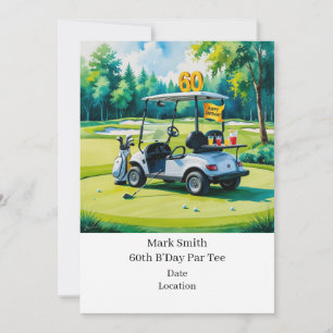 Golf 60. Geburtstag mit Golf Cart über Green Einladung