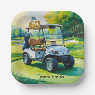 Golf 60. Geburtstag mit Golf Cart über Green Pappteller
