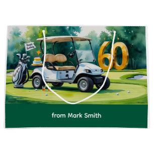 Golf 60. Geburtstag mit Golfwagen Aquarell Große Geschenktüte