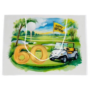 Golf 60. Geburtstag mit Golfwagen Aquarell Große Geschenktüte