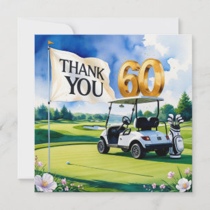 Golf 60. Geburtstag mit Golfwagen auf Grün Dankeskarte
