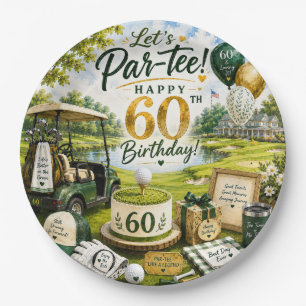 Golf 60. Geburtstag mit Golfwagen auf Grün Pappteller